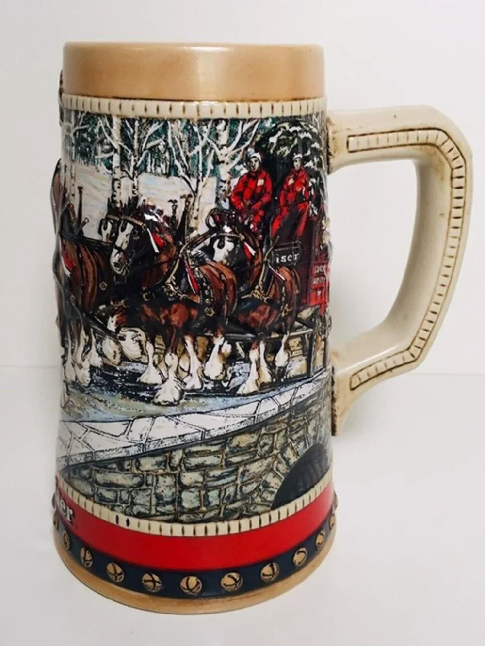 Vintage 1988 Budweiser Holiday Beer Stein CS88 Clydesdales Ceramarte Brazil Mug